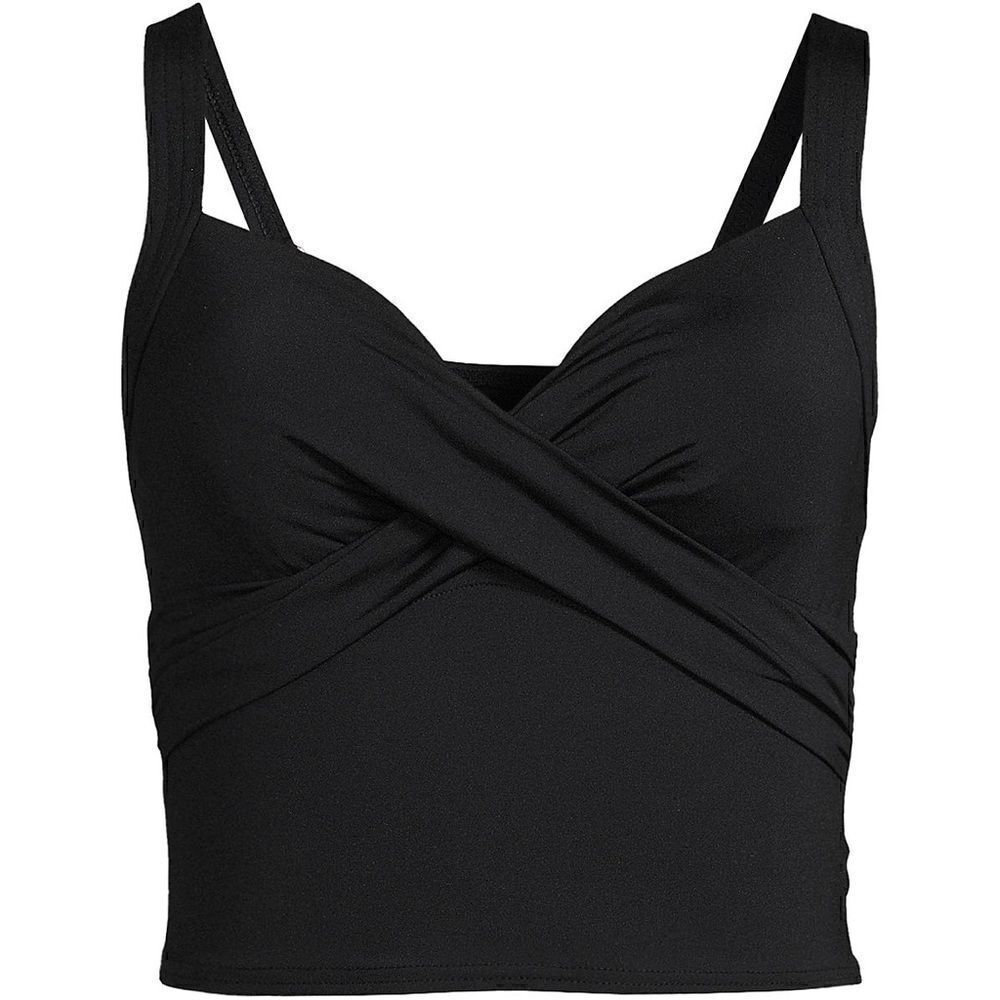Land’s End Plus Standard Midkini crop V neck wrap bikini top soft cup Black Var - Picture 2 of 7